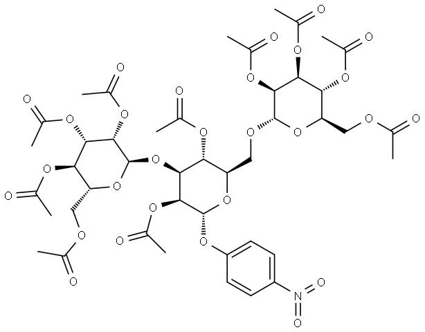 α-D-Mannopyranoside, 4-nitrophenyl O-2,3,4,6-tetra-O-acetyl-α-D-mannopyranosyl-(1→3)-O-[2,3,4,6-tetra-O-acetyl-α-D-mannopyranosyl-(1→6)]-, 2,4-diacetate Structure