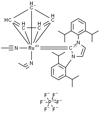 Ruthenium(1+),bis(acetonitrile)[1,3-bis[2,6-bis(1-methylethyl)phenyl]-1,3-dihydro-2H-imidazol-2-ylidene](η5-2,4-cyclopentadien-1-yl)-, hexafluorophosphate(1-) (1:1) (ACI) Structure