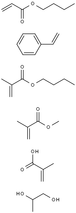 2-Propenoic acid, 2-methyl-, butyl ester, polymer with butyl 2-propenoate, ethenylbenzene, methyl 2-methyl-2-propenoate and 1,2-propanediol mono(2-methyl-2-propenoate) Structure