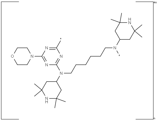 Poly[(6-morpholino-1,3,5-triazine-2,4-diyl)-((2,2,6,6-tetramethyl-4-piperidyl)imino)hexamethylene-((2,2,6,6-tetramethyl-4-piperidyl)imino)] Structure