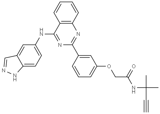 2-(3-(4-((1H-indazol-5-yl)amino)quinazolin-2-yl)phenoxy)-N-(2-methylbut-3-yn-2-yl)acetamide Structure