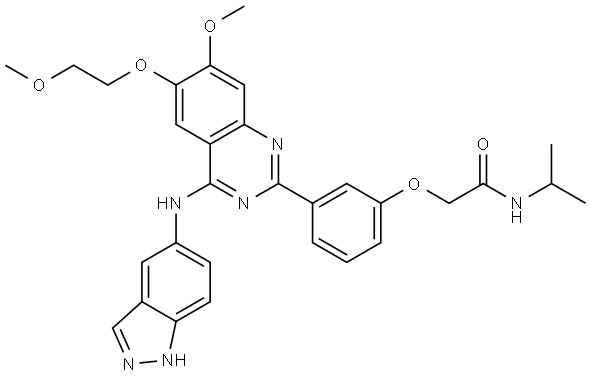 2-(3-(4-((1H-indazol-5-yl)amino)-7-methoxy-6-(2-methoxyethoxy)quinazolin-2-yl)phenoxy)-N-isopropylacetamide Structure