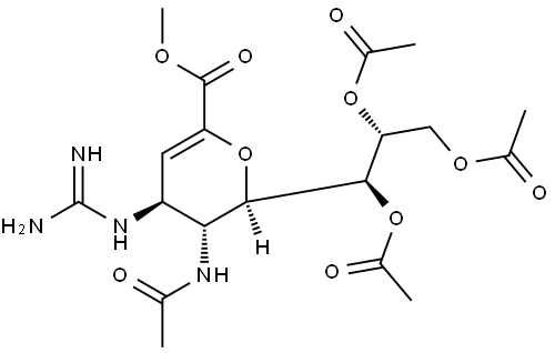 D-glycero-D-galacto-Non-2-enonic acid, 5-(acetylamino)-4-[(aminoiminomethyl)amino]-2,6-anhydro-3,4,5-trideoxy-, methyl ester, 7,8,9-triacetate 구조식 이미지