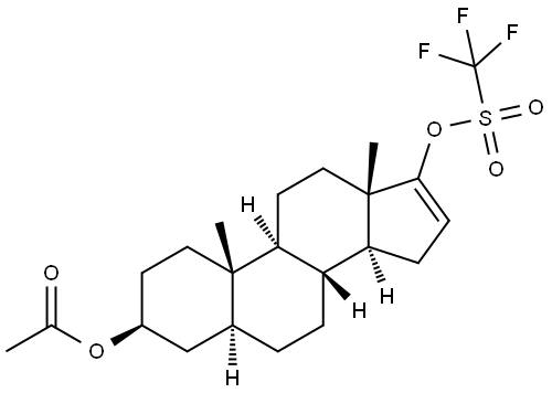 Androst-16-ene-3,17-diol, 3,21-dihydroxy-15-methyl-2,22-dioxo-, 3-acetate 17-(1,1,1-trifluoromethanesulfonate), (3β,5α)- 구조식 이미지