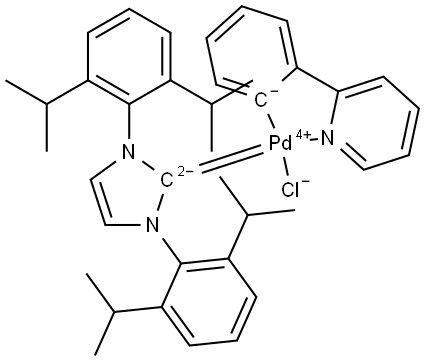 Palladium,[1,3-bis[2,6-bis(1-methylethyl)phenyl]-1,3-dihydro-2H-imidazol-2-ylidene]chloro[2-(2-pyridinyl-κN)phenyl-κC]-, (SP-4-4)- (ACI) Structure