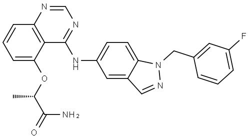 (S)-2-((4-((1-(3-fluorobenzyl)-1H-indazol-5-yl)amino)quinazolin-5-yl)oxy)propanamide Structure