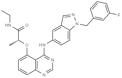 (R)-N-ethyl-2-((4-((1-(3-fluorobenzyl)-1H-indazol-5-yl)amino)quinazolin-5-yl)oxy)propanamide Structure