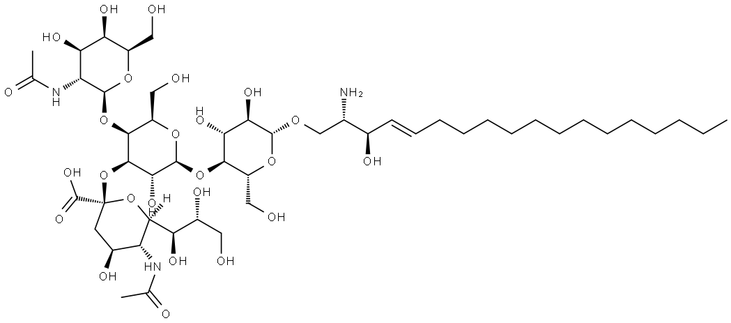 β-D-Glucopyranoside, (2S,3R,4E)-2-amino-3-hydroxy-4-octadecen-1-yl O-2-(acetylamino)-2-deoxy-β-D-galactopyranosyl-(1→4)-O-[N-acetyl-α-neuraminosyl-(2→3)]-O-β-D-galactopyranosyl-(1→4)- Structure