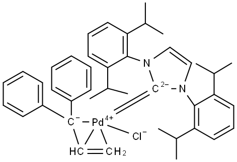 Palladium,[1,3-bis[2,6-bis(1-methylethyl)phenyl]-1,3-dihydro-2H-imidazol-2-ylidene]chloro[(1,2,3-η)-1,1-diphenyl-2-propen-1-yl]- (ACI) Structure