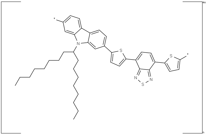 Poly[[9-(1-octylnonyl)-9H-carbazole-2,7-diyl]-2,5-thiophenediyl-2,1,3-benzothiadiazole-4,7-diyl-2,5-thiophenediyl] Structure