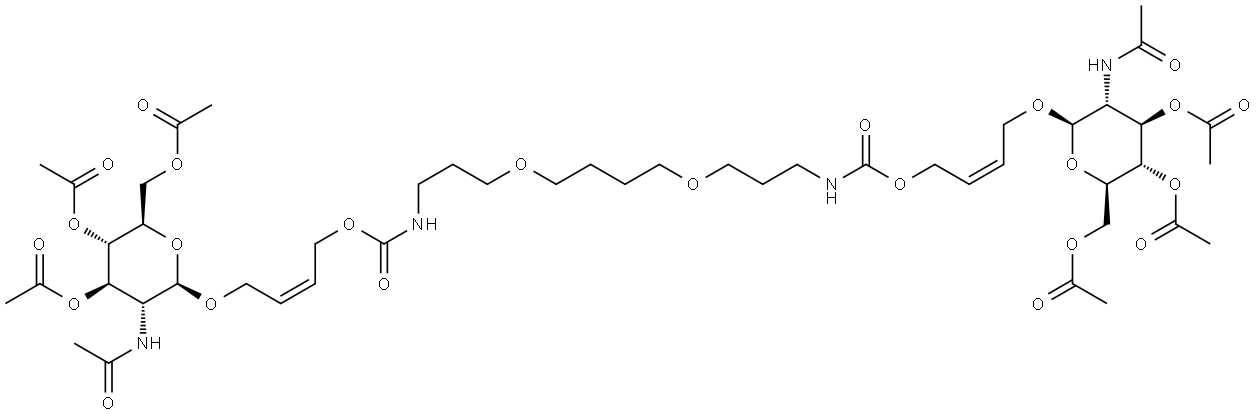 (2Z,24Z)-6,21-dioxo-5,11,16,22-tetraoxa-7,20-diazahexacosane-1,26-diyl bis[2-(acetylamino)-2-deoxy-β-D-Glucopyranoside 3,3',4,4',6,6'-hexaacetate Structure