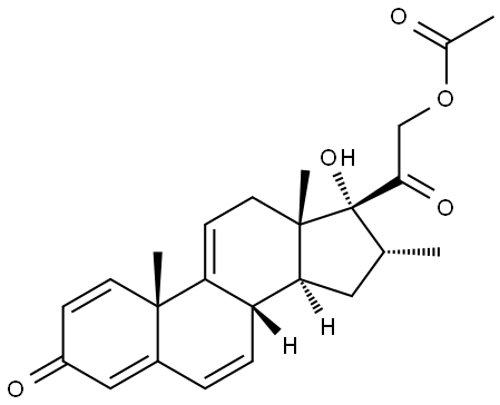 Pregna-1,4,6,9(11)-tetraene-3,20-dione, 17,21-dihydroxy-16α-methyl-, 21-acetate 구조식 이미지