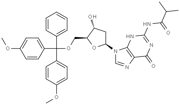 Propanamide, N-[9-[5-O-[bis(4-methoxyphenyl)phenylmethyl]-2-deoxy-β-L-erythro-pentofuranosyl]-6,9-dihydro-6-oxo-1H-purin-2-yl]-2-methyl- Structure