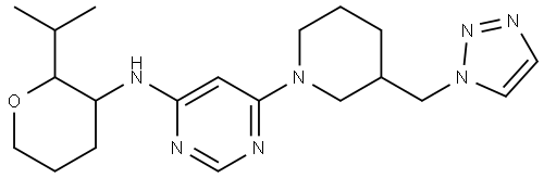 4-Pyrimidinamine, N-[tetrahydro-2-(1-methylethyl)-2H-pyran-3-yl]-6-[3-(1H-1,2,3-triazol-1-ylmethyl)-1-piperidinyl]- Structure
