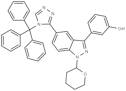 3-[1-(Oxan-2-yl)-5-[4-(triphenylmethyl)-4H-1,2,4-triazol-3-yl]-1H-indazol-3-yl]phenol Structure