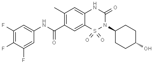 trans-2-(4-Hydroxyclohexyl)-6-methyl-3-oxo-N-(3,4,5-trifluorophenyl)-3,4-dihydro-2H-benzo[e][1,2,4]thiadiazine-7-carboxamide1,1-dioxide Structure