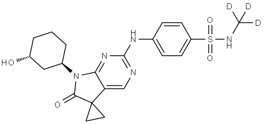 Benzenesulfonamide, 4-[[6′,7′-dihydro-7′-[(1R,3R)-3-hydroxycyclohexyl]-6′-oxospiro[cyclopropane-1,5′-[5H]pyrrolo[2,3-d]pyrimidin]-2′-yl]amino]-N-(methyl-d3)- Structure