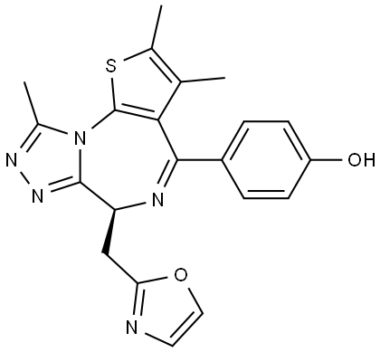 Phenol, 4-[(6S)-2,3,9-trimethyl-6-(2-oxazolylmethyl)-6H-thieno[3,2-f][1,2,4]triazolo[4,3-a][1,4]diazepin-4-yl]- Structure