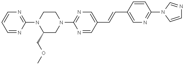 (R,E)-5-(2-(6-(1H-imidazol-1-yl)pyridin-3-yl)vinyl)-2-(3-(methoxymethyl)-4-(pyrimidin-2-yl)piperazin-1-yl)pyrimidine Structure