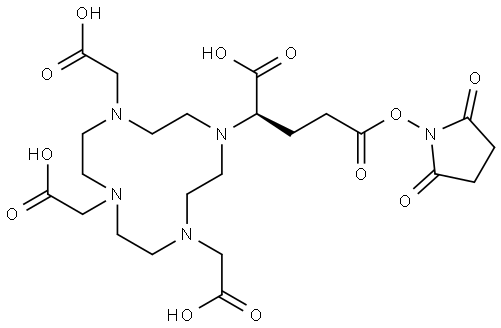 1,4,7,10-Tetraazacyclododecane-1,4,7,10-tetraacetic acid, α1-[3-[(2,5-dioxo-1-pyrrolidinyl)oxy]-3-oxopropyl]-, (α1R)- Structure