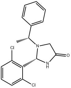 (2S)-2-(2,6-Dichlorophenyl)-1-[(1R)-1-phenylethyl]-4-imidazolidinone 구조식 이미지