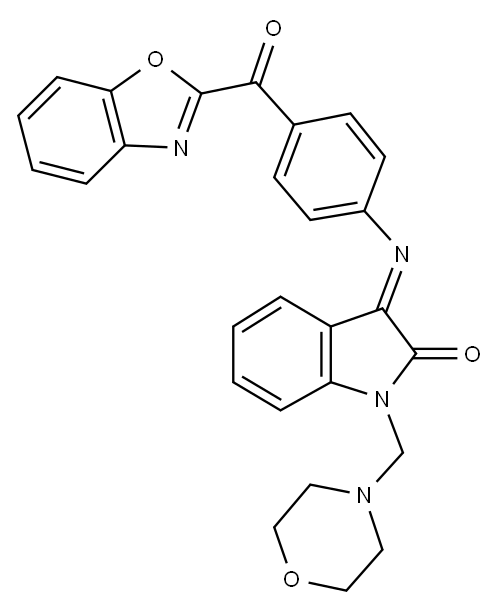 1,3-Dihydro-3-((4-(2-benzoxazoyl)phenyl)imino)-1-(4-morpholinylmethyl) -2H-indol-2-one Structure