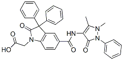 2-[5-[(1,5-dimethyl-3-oxo-2-phenyl-pyrazol-4-yl)carbamoyl]-2-oxo-3,3-d iphenyl-indol-1-yl]acetic acid 구조식 이미지