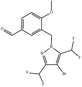 3-{[4-Bromo-3,5-bis(difluoromethyl)-1H-pyrazol-1-yl]methyl}-4-methoxybenzaldehyde 구조식 이미지