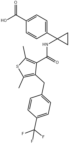4-[1-[[[2,5-Dimethyl-4-[[4-(trifluoromethyl)phenyl]methyl]-3-thienyl]carbonyl]amino]cyclopropyl]benzoic acid 구조식 이미지