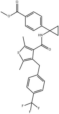 벤조산,4-[1-[[[2,5-디메틸-4-[[4-(트리플루오로메틸)페닐]메틸]-3-티에닐]카르보닐]a미노]시클로프로필]-,메틸에스테르 구조식 이미지