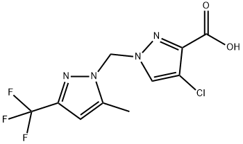 4-Chloro-1-{[5-methyl-3-(trifluoromethyl)-1H-pyrazol-1-yl]methyl}-1H-pyrazole-3-carboxylic acid 구조식 이미지