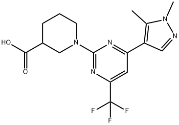 1-[4-(1,5-Dimethyl-1H-pyrazol-4-yl)-6-(trifluoromethyl)pyrimidin-2-yl]piperidine-3-carboxylic acid Structure