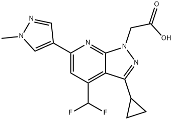 [3-Cyclopropyl-4-(difluoromethyl)-6-(1-methyl-1H-pyrazol-4-yl)-1H-pyrazolo[3,4-b]pyridin-1-yl]acetic acid Structure