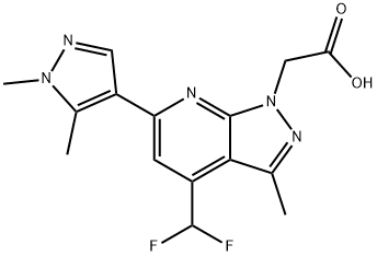 [4-(Difluoromethyl)-6-(1,5-dimethyl-1H-pyrazol-4-yl)-3-methyl-1H-pyrazolo[3,4-b]pyridin-1-yl]acetic acid 구조식 이미지