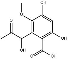 2-(1-Hydroxy-2-oxopropyl)-3-methoxy-4,6-dihydroxybenzoic acid 구조식 이미지