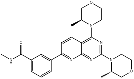 3-[2,4-Bis((3S)-3-methylmorpholin-4-yl)pyrido[5,6-e]pyrimidin-7-yl]-N-methylbenzamide 구조식 이미지