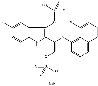 disodium 5-bromo-2-[9-chloro-3-(sulphonatooxy)naphtho[1,2-b]thien-2-yl]-1H-indol-3-yl sulphate 구조식 이미지