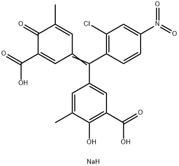 5-[(2-Chloro-4-nitrophenyl)[3-methyl-4-oxo-5-(sodiooxycarbonyl)-2,5-cyclohexadien-1-ylidene]methyl]-2-hydroxy-3-methylbenzoic acid sodium salt 구조식 이미지
