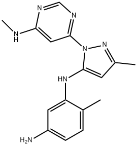 6-methyl-N1-(3-methyl-1-(6-(methylamino)pyrimidin-4-yl)-1H-pyrazol-5-yl)benzene-1,3-diamine 구조식 이미지