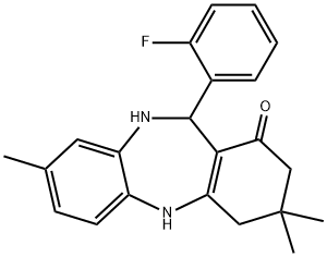 11-(2-fluorophenyl)-3,3,8-trimethyl-2,3,4,5,10,11-hexahydro-1H-dibenzo[b,e][1,4]diazepin-1-one 구조식 이미지