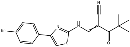 (Z)-3-{[4-(4-bromophenyl)-1,3-thiazol-2-yl]amino}-2-(2,2-dimethylpropanoyl)-2-propenenitrile 구조식 이미지
