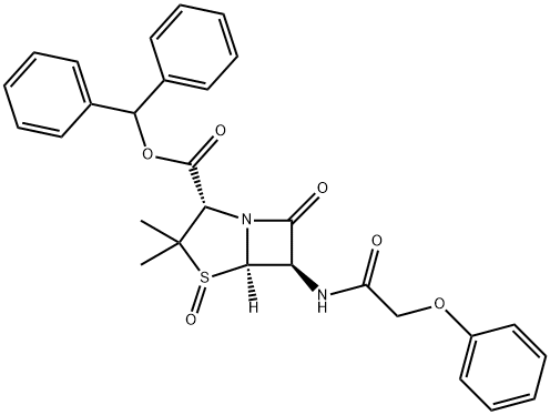 diphenylmethyl [2S-(2alpha,5alpha,6beta)]-3,3-dimethyl-7-oxo-6-(phenoxyacetamido)-4-thia-1-azabicyclo[3.2.0]heptane-2-carboxylate 4-oxide  구조식 이미지