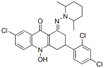 7-Chloro-3-[2,4-dichlorophenyl]-1-[[2,6-dimethyl-1-piperidinyl]imino]- 1,3,4,10-tetrahydro-10-hydroxy-9(2H)-acridinone 구조식 이미지