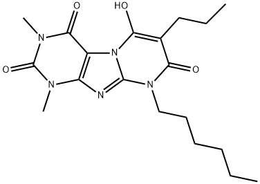 Pyrimido[2,1-f]purine-2,4,8(1H,3H,9H)-trione,  9-hexyl-6-hydroxy-1,3-dimethyl-7-propyl- 구조식 이미지