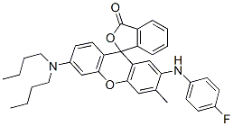 6'-(Dibutylamino)-2'-(4-fluoroanilino)-3'-methylspiro[isobenzofuran-1(3H),9'-[9H]xanthen]-3-one 구조식 이미지