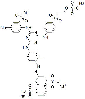 3-[[2-Methyl-4-[[4-[[4-[[2-(sodiosulfooxy)ethyl]sulfonyl]phenyl]amino]-6-[(4-sodiosulfophenyl)amino]-1,3,5-triazin-2-yl]amino]phenyl]azo]-1,5-naphthalenedisulfonic acid disodium salt 구조식 이미지