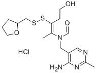 Formamide,N-((4-amino-2-methyl-5-pyrimidinyl)methyl)-N-(4-hydroxy-1-methyl-2-((tetrahydrofurfuryl)dithio)-1-butenyl)-,hydrochloride 구조식 이미지