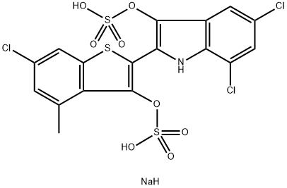 disodium 5,7-dichloro-2-[6-chloro-4-methyl-3-(sulphonatooxy)benzo[b]thien-2-yl]-1H-indol-3-yl sulphate Structure