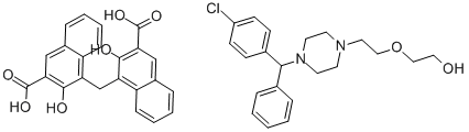 하이드록시진파모에이트;에탄올,2-(2-(4-((4-클로로페닐)페닐메틸)-1-피페라지닐)에톡시)-, 4,4'-메틸렌비스(3-하이드록시-2-나프탈렌카복실릭애씨드)의 화합물 (1:1) 구조식 이미지