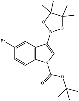 tert-Butyl 5-bromo-3-(4,4,5,5-tetramethyl-1,3,2-dioxaborolan-2-yl)-1H-indole-1-carboxylate 구조식 이미지